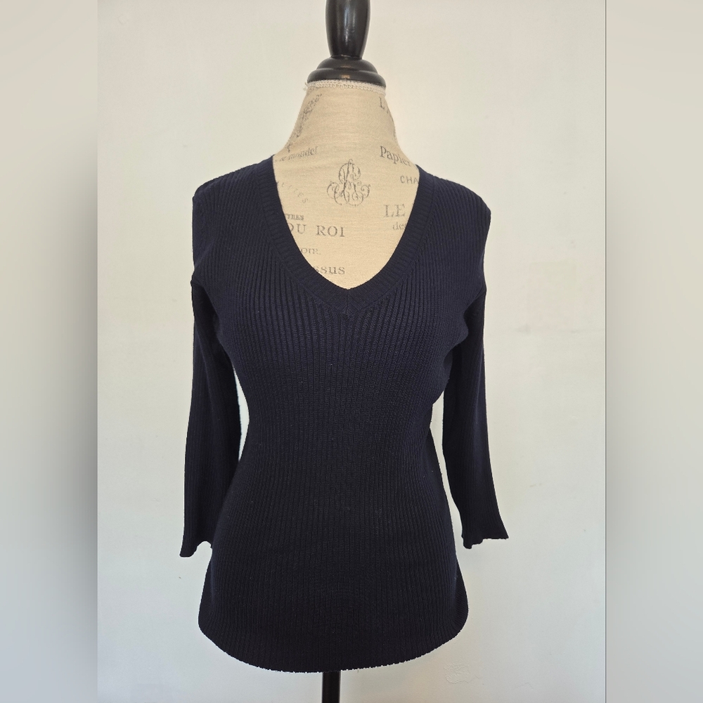 Chelsea & Theodore Navy V-Neck Sweater XL
